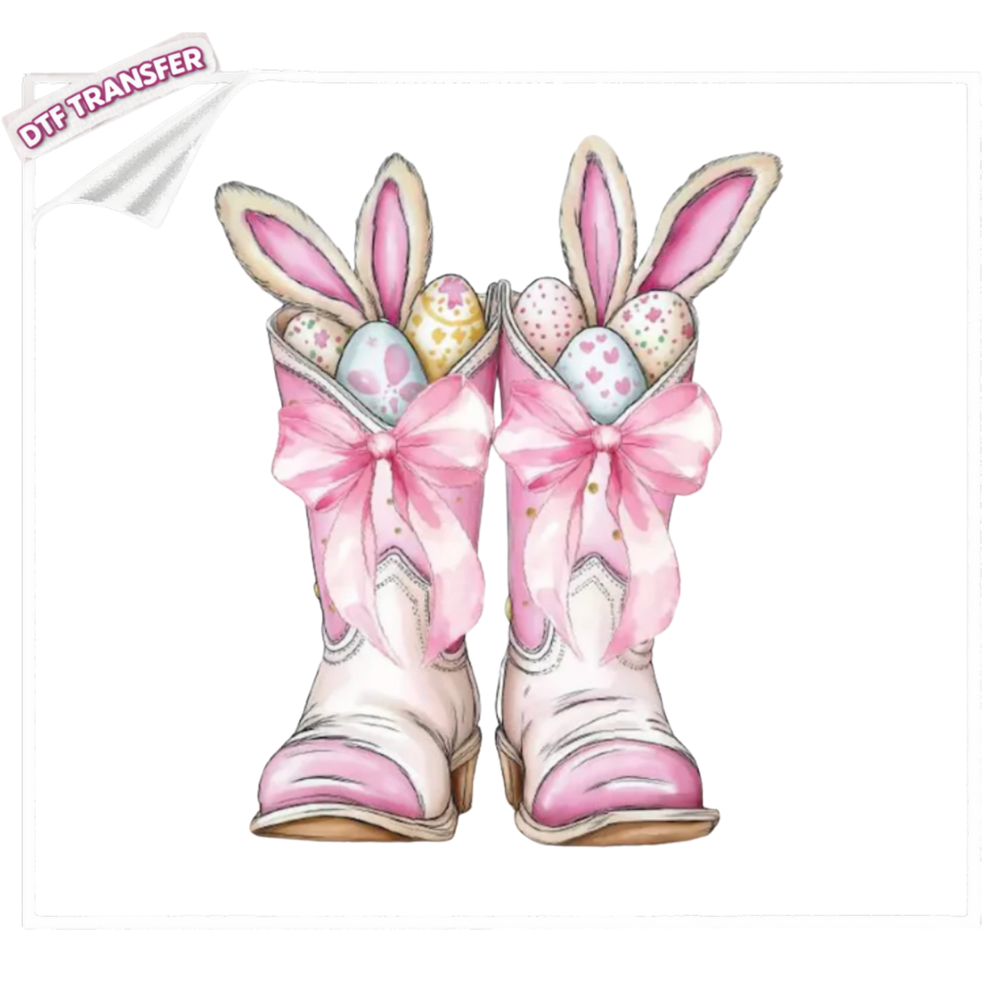 DTF Pink Easter Bunny Boots DTF Transfer – Bow & Egg Spring Design