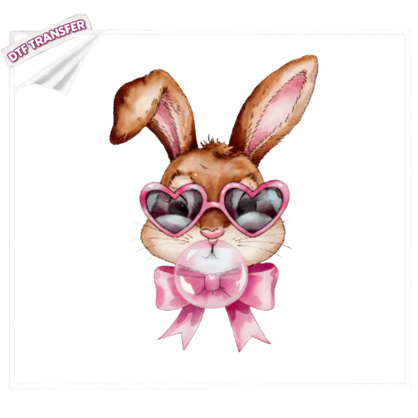 DTF Sassy Easter Bunny DTF Transfer – Pink Heart Glasses & Bubblegum Design