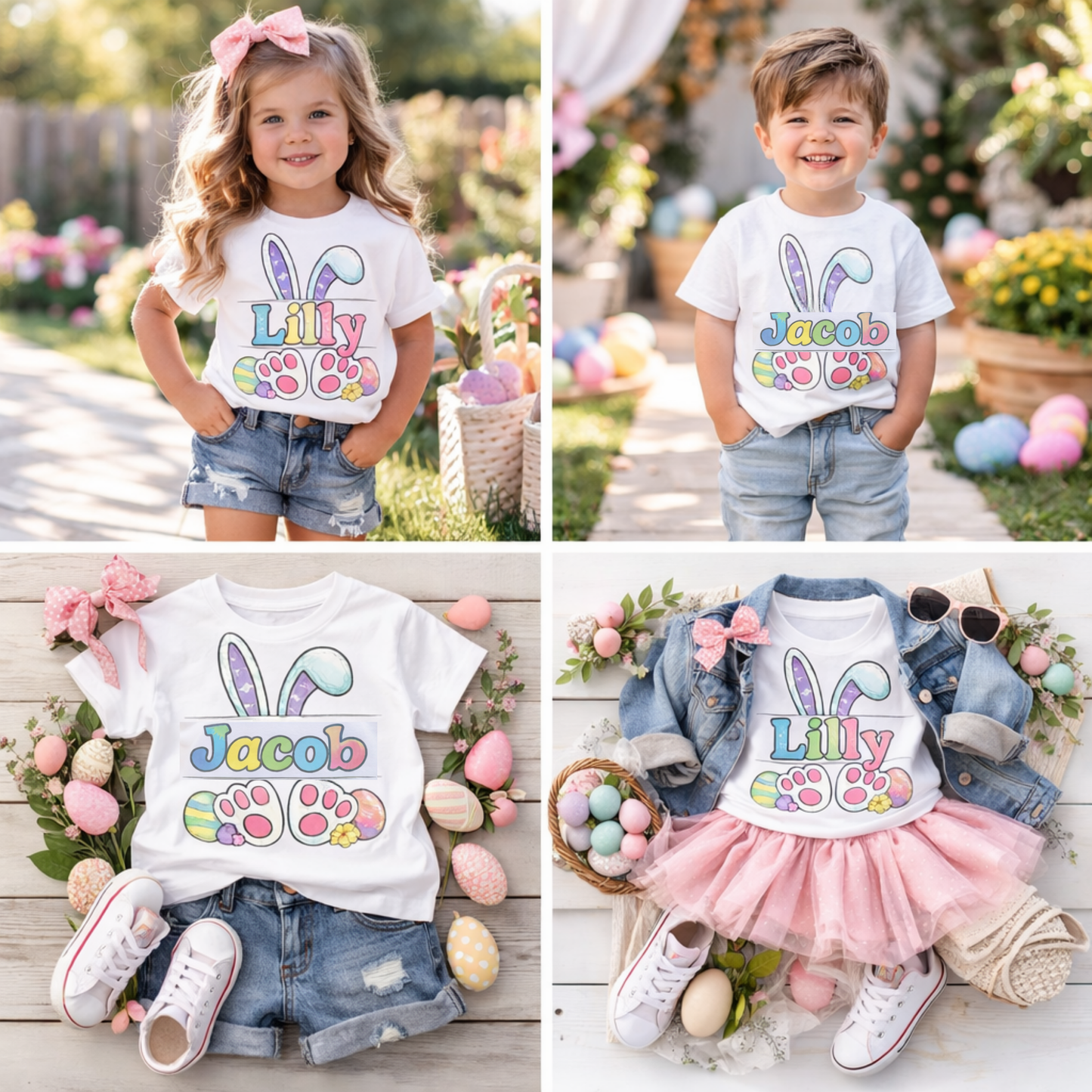 Personalized Easter Bunny Name Shirt – Custom Spring T-Shirt with Bunny Ears & Paw Prints