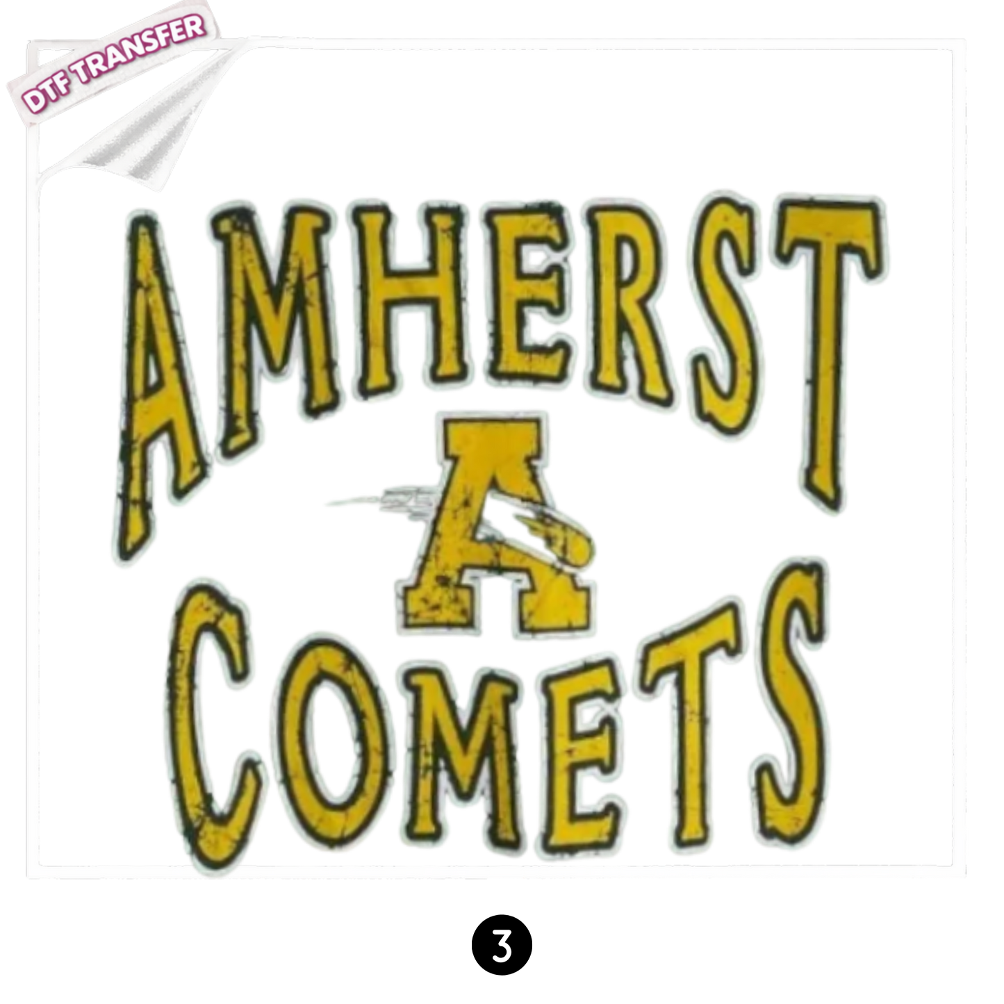 Retro script Comets circular DTF heat transfer design in green and gold