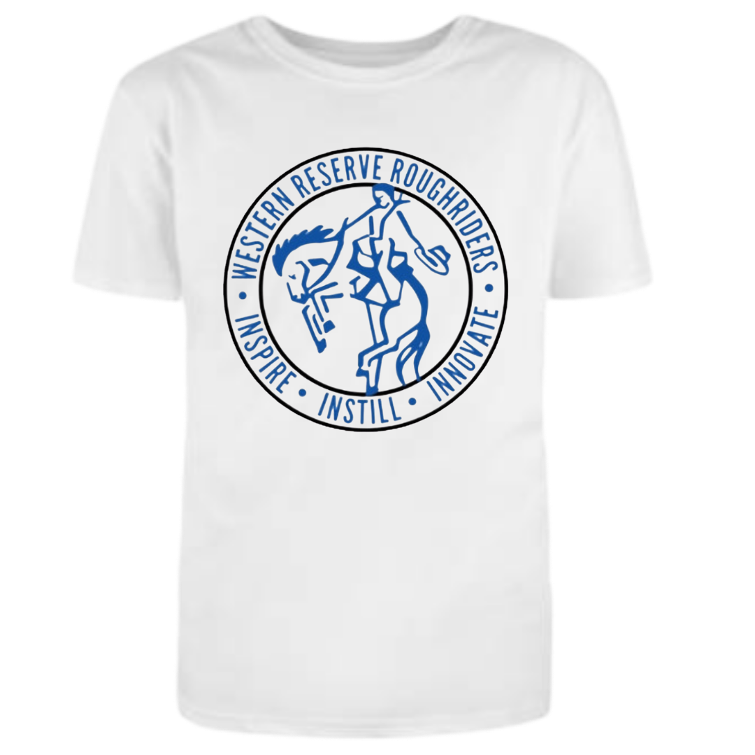 Western Reserve Roughriders White t-shirt with blue graphic design