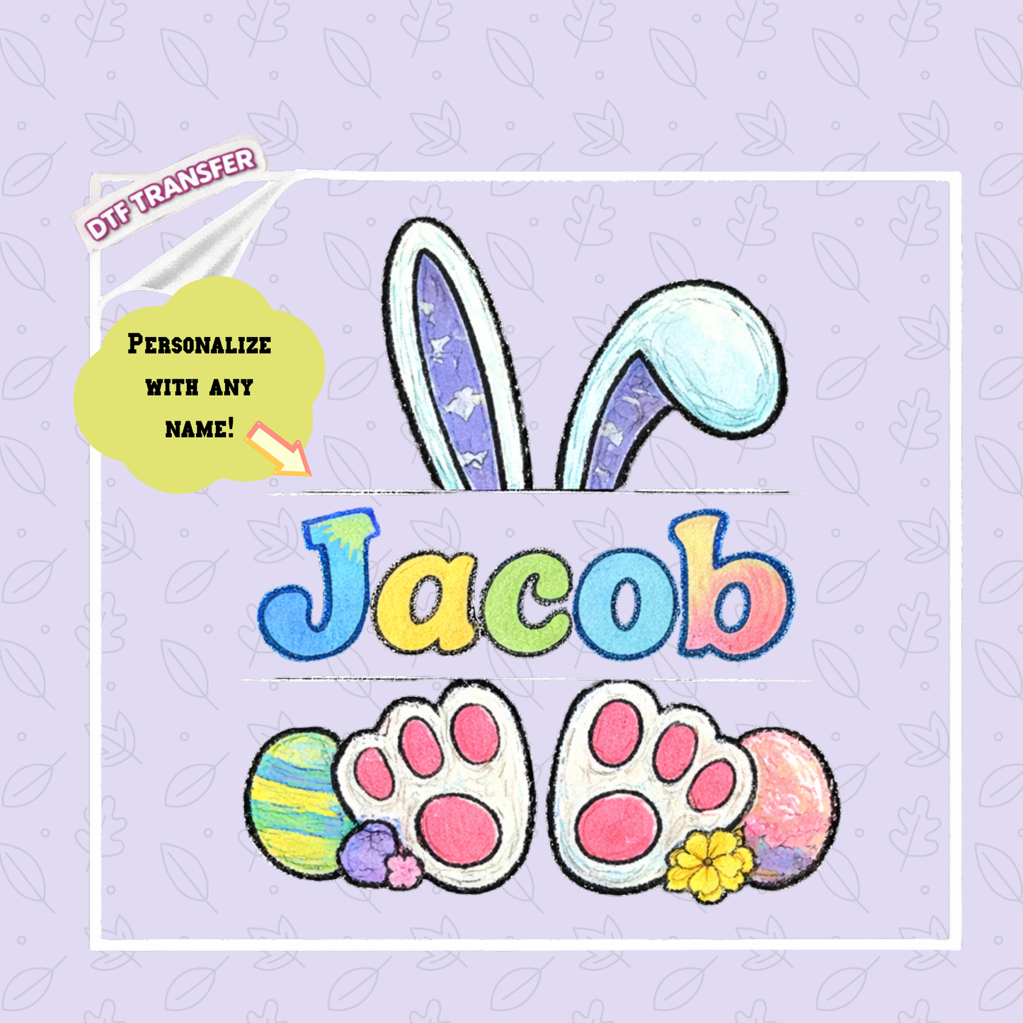 DTF Personalized Easter Bunny Name DTF Transfer – Custom Kids Spring Design