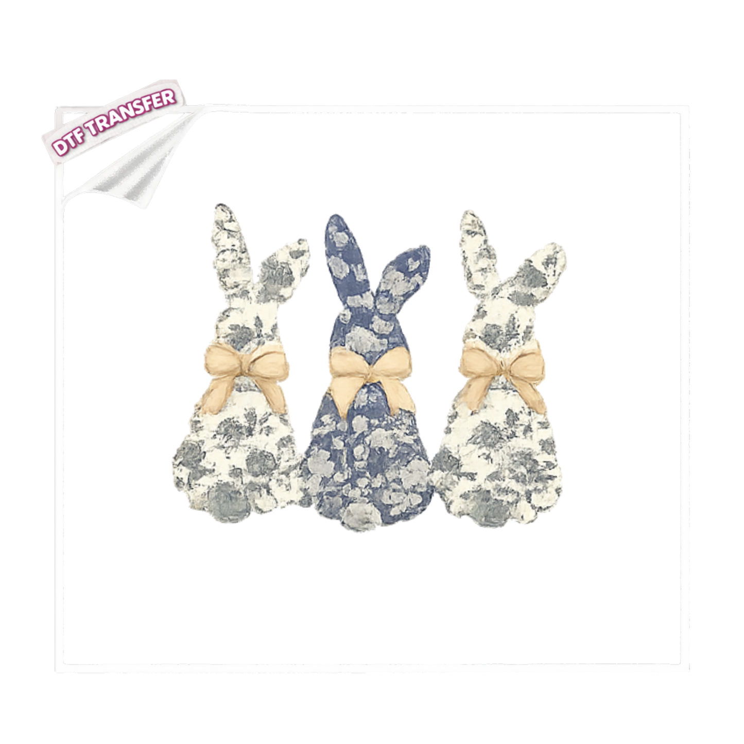 DTF Vintage Blue Floral Bunny Trio DTF Transfer – Farmhouse Easter Design