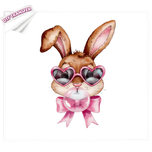DTF Sassy Easter Bunny DTF Transfer – Pink Heart Glasses & Bubblegum Design
