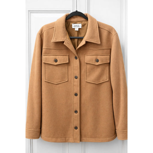 ANA A New Approach Tan Wool Blend Shirt Jacket XL Button Front Shacket Coat XL