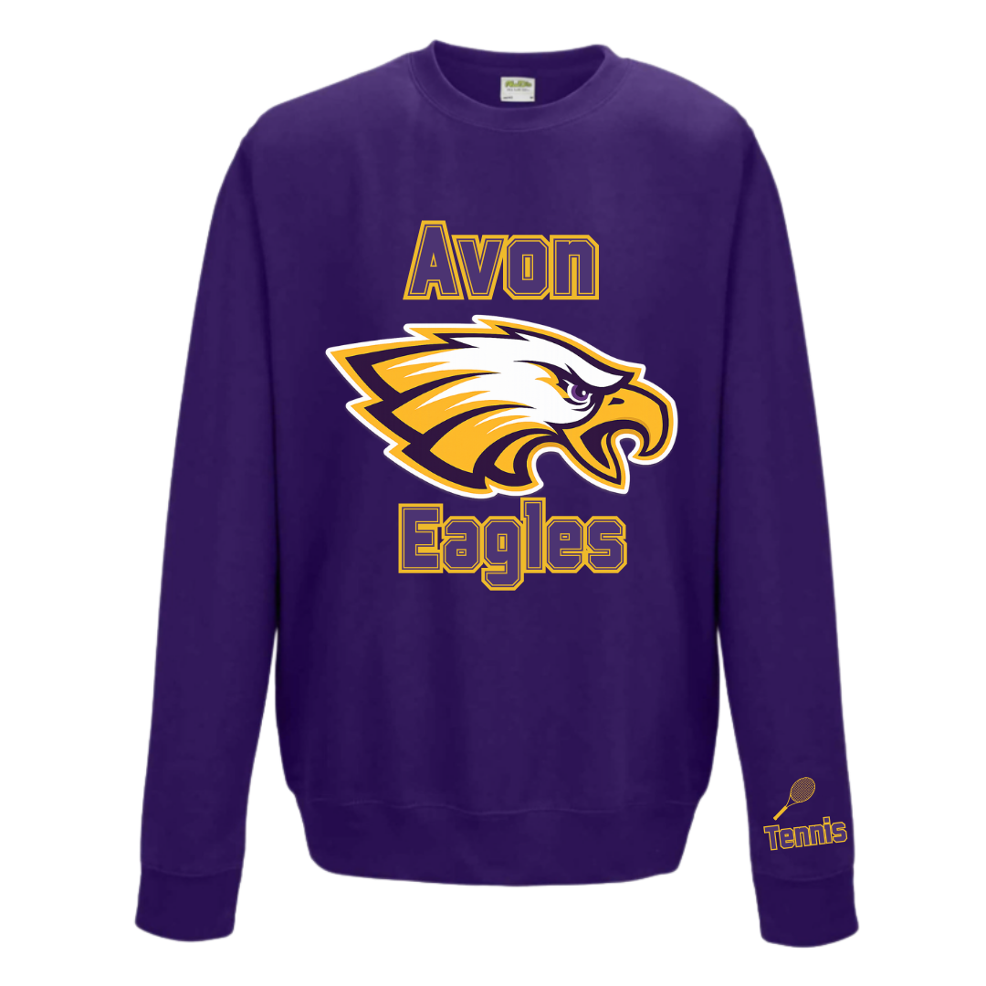 Purple sweatshirt with 'Avon Eagles' logo and tennis racket emblem on sleeve