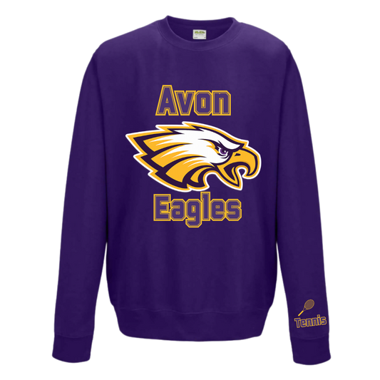 Purple sweatshirt with 'Avon Eagles' logo and tennis racket emblem on sleeve