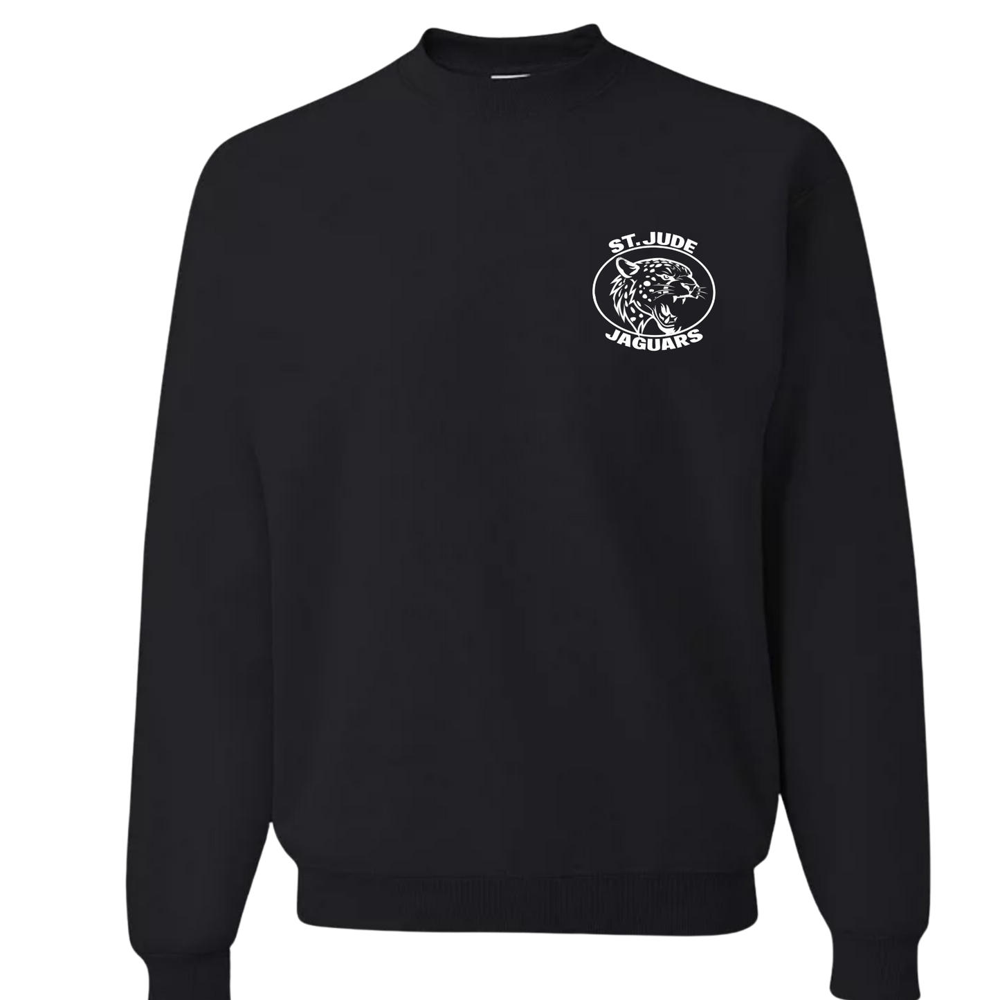 Black sweatshirt with 'St. Jude Jaguars' logo on a white background