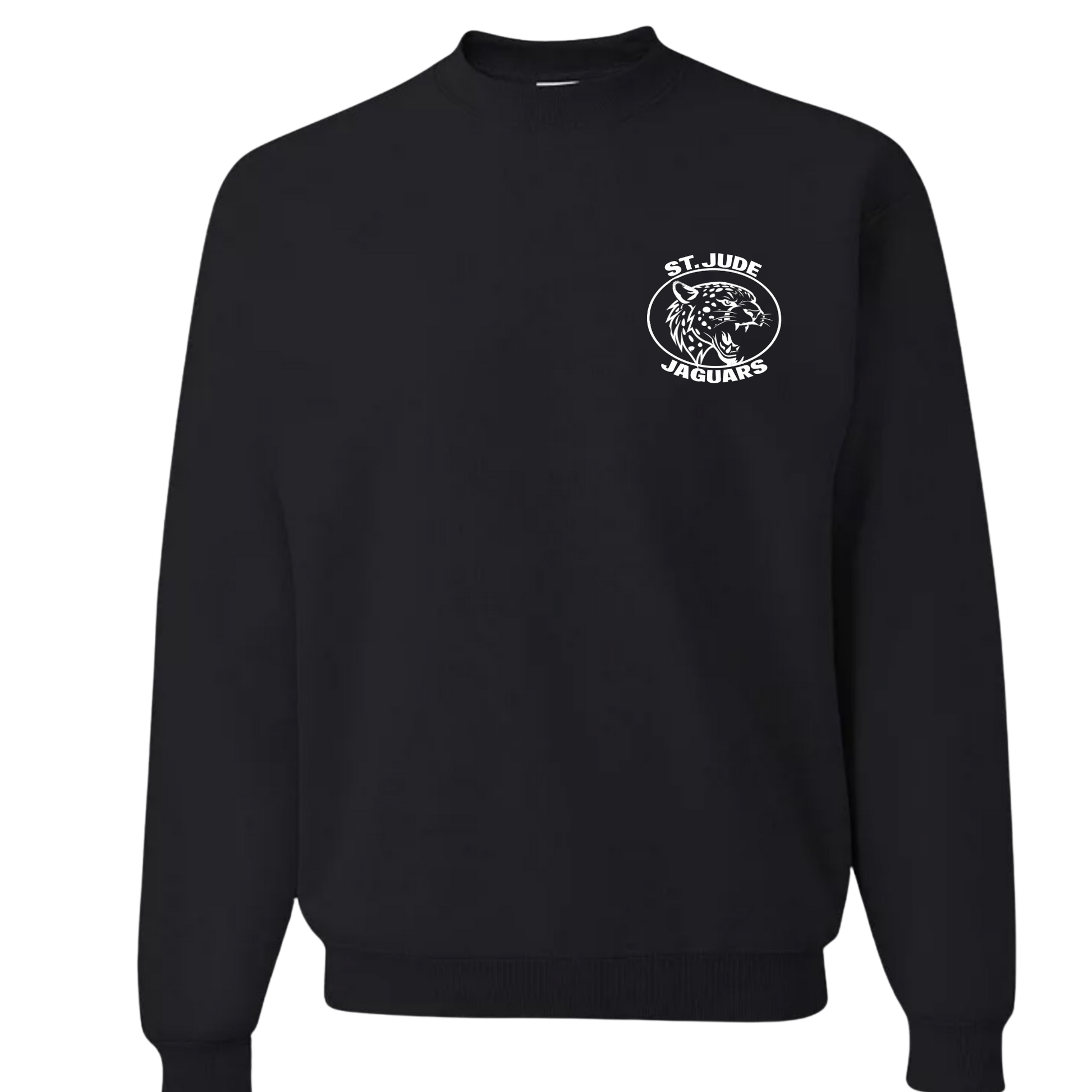 Black sweatshirt with 'St. Jude Jaguars' logo on a white background