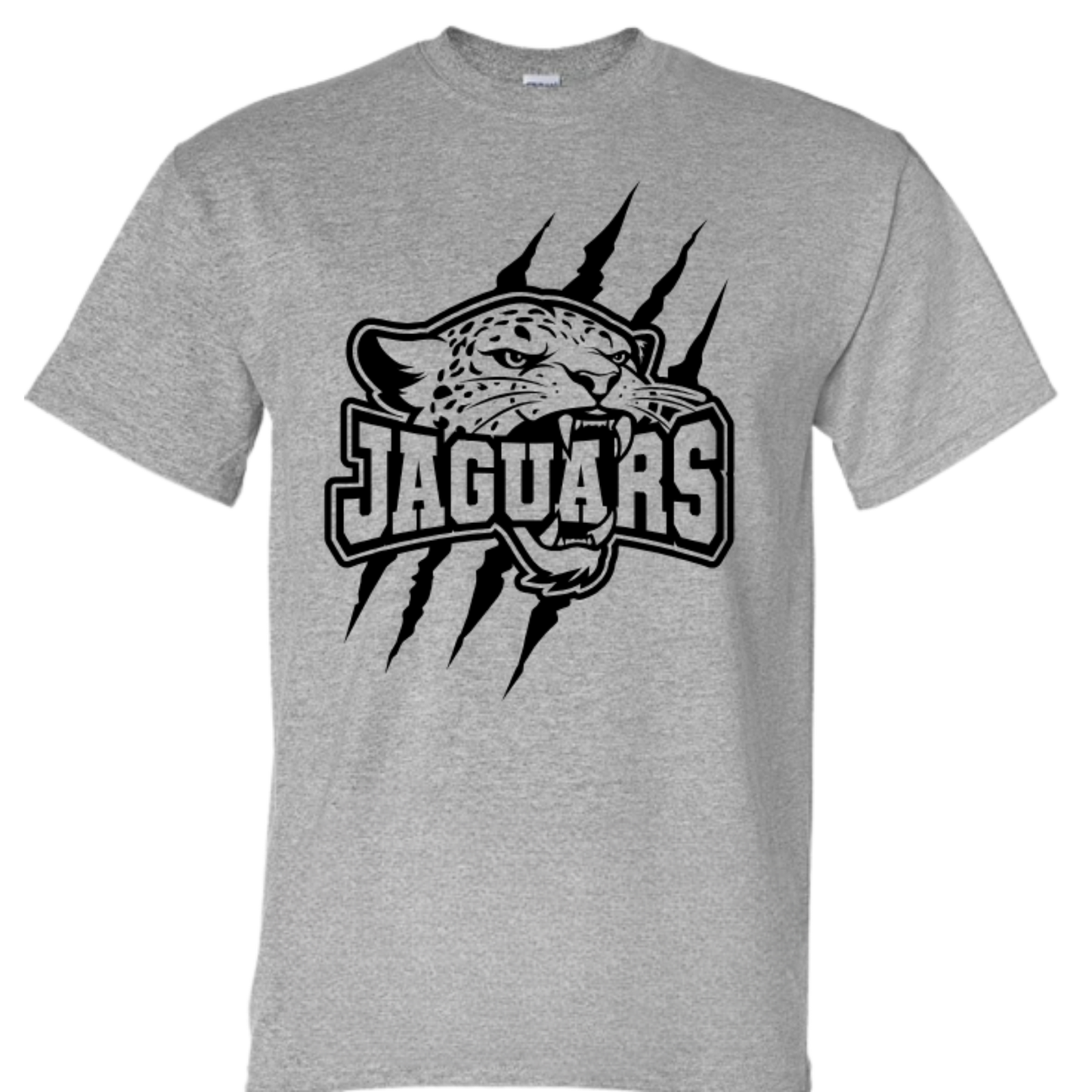 Gray t-shirt with St. Jude Jaguars logo on a white background