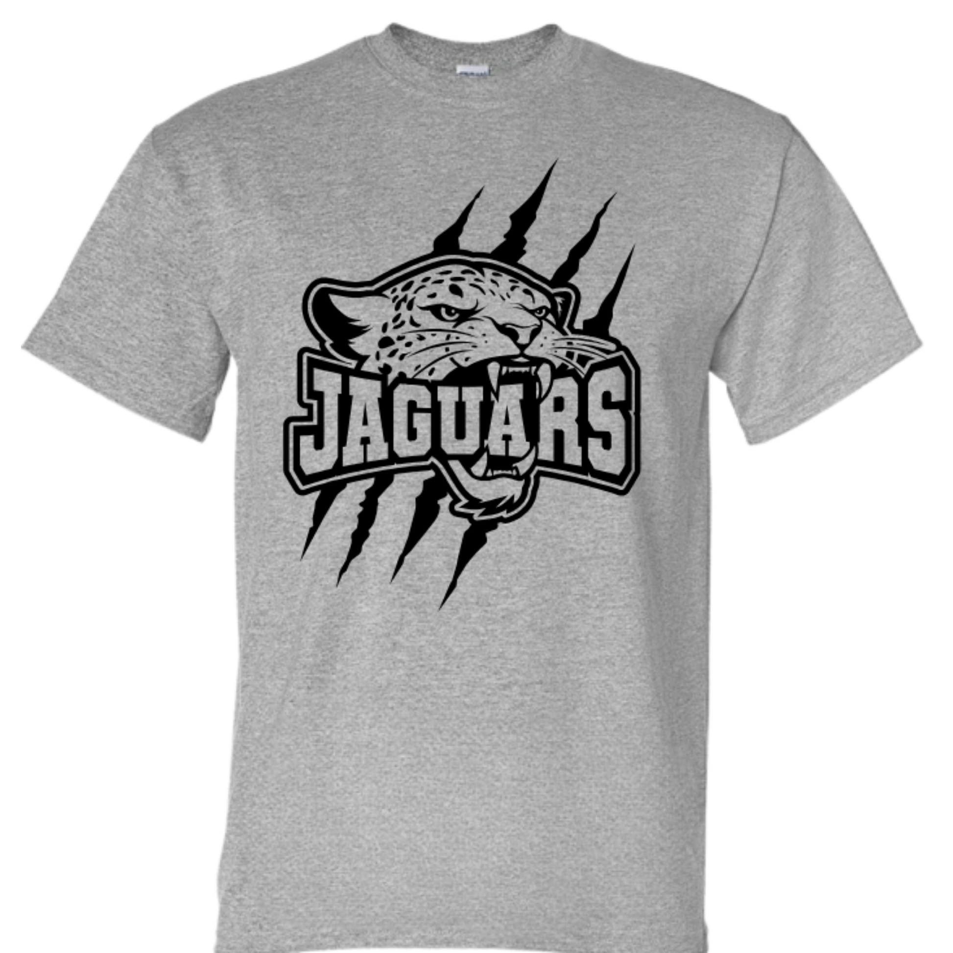 Gray t-shirt with St. Jude Jaguars logo on a white background