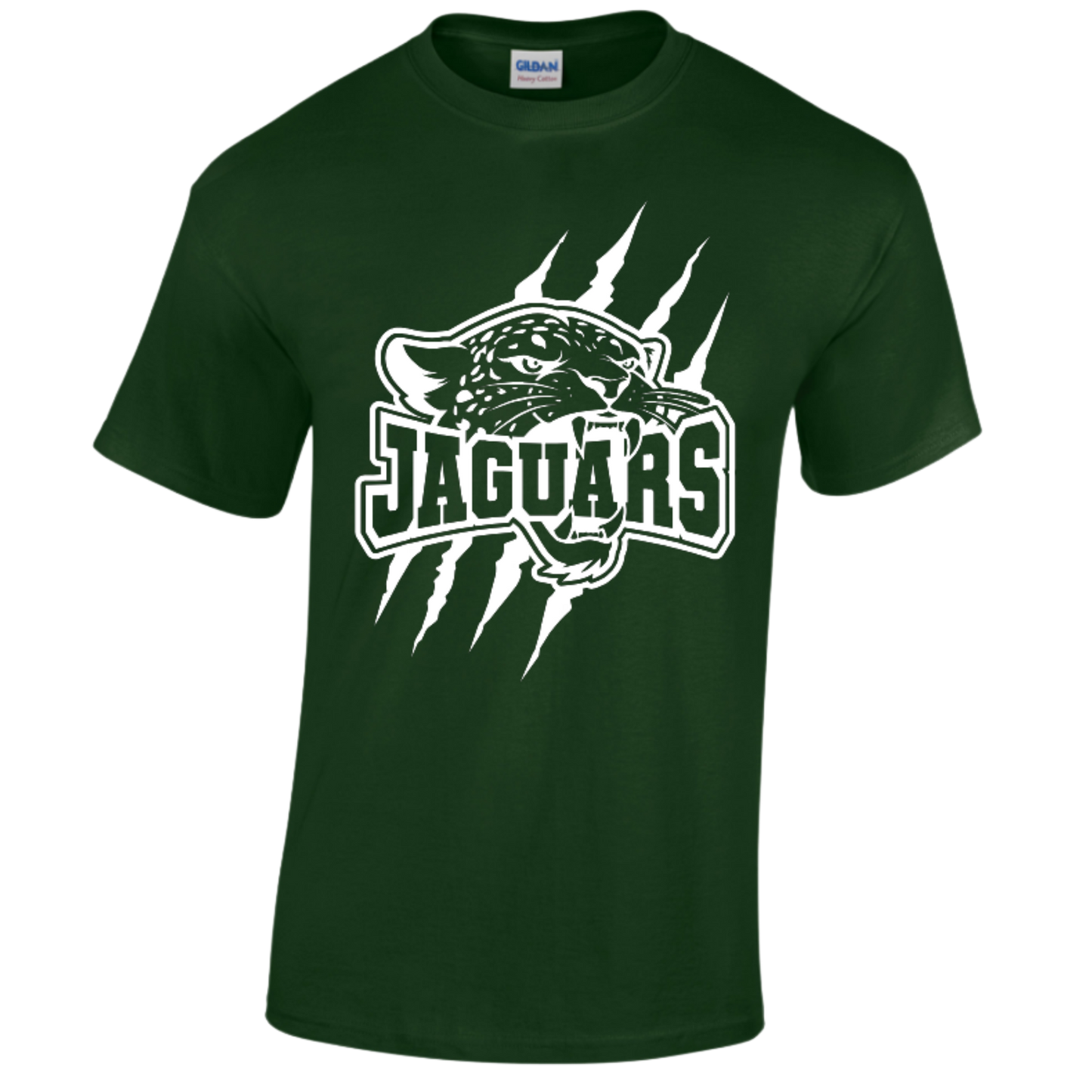 Green t-shirt with 'Jaguars' logo on a white background