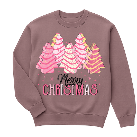 Sweatshirt with pink Christmas trees design and 'Merry Christmas' text