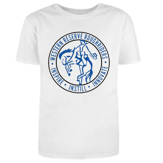 Western Reserve Roughriders White t-shirt with blue graphic design 