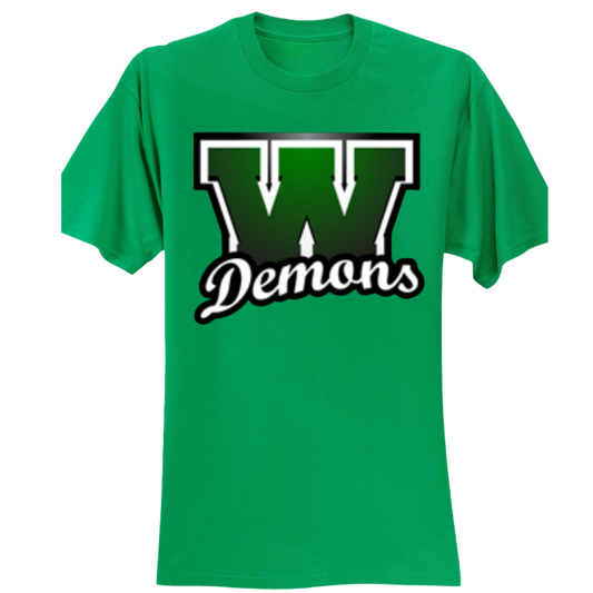 Green t-shirt with 'W Demons' logo on a white background