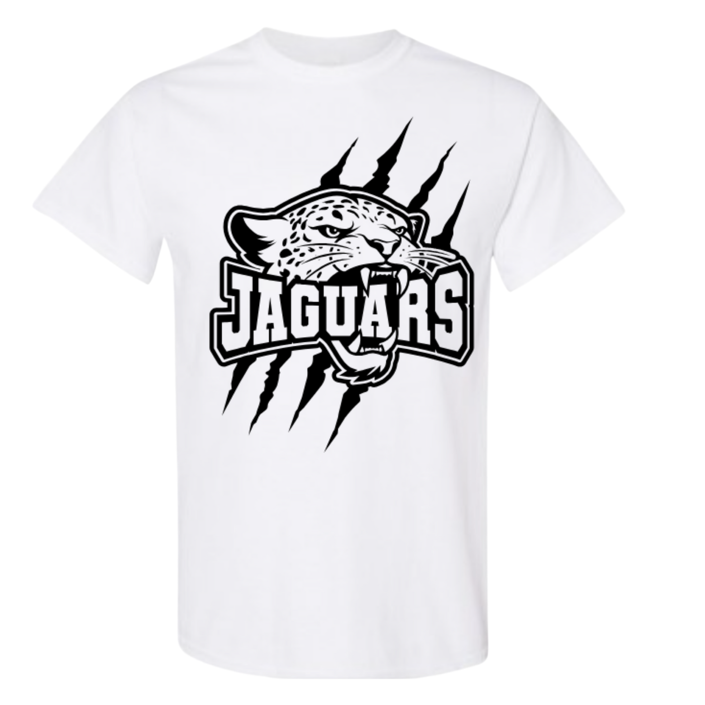 White t-shirt with black jaguar logo and 'Jaguars' text on a white background