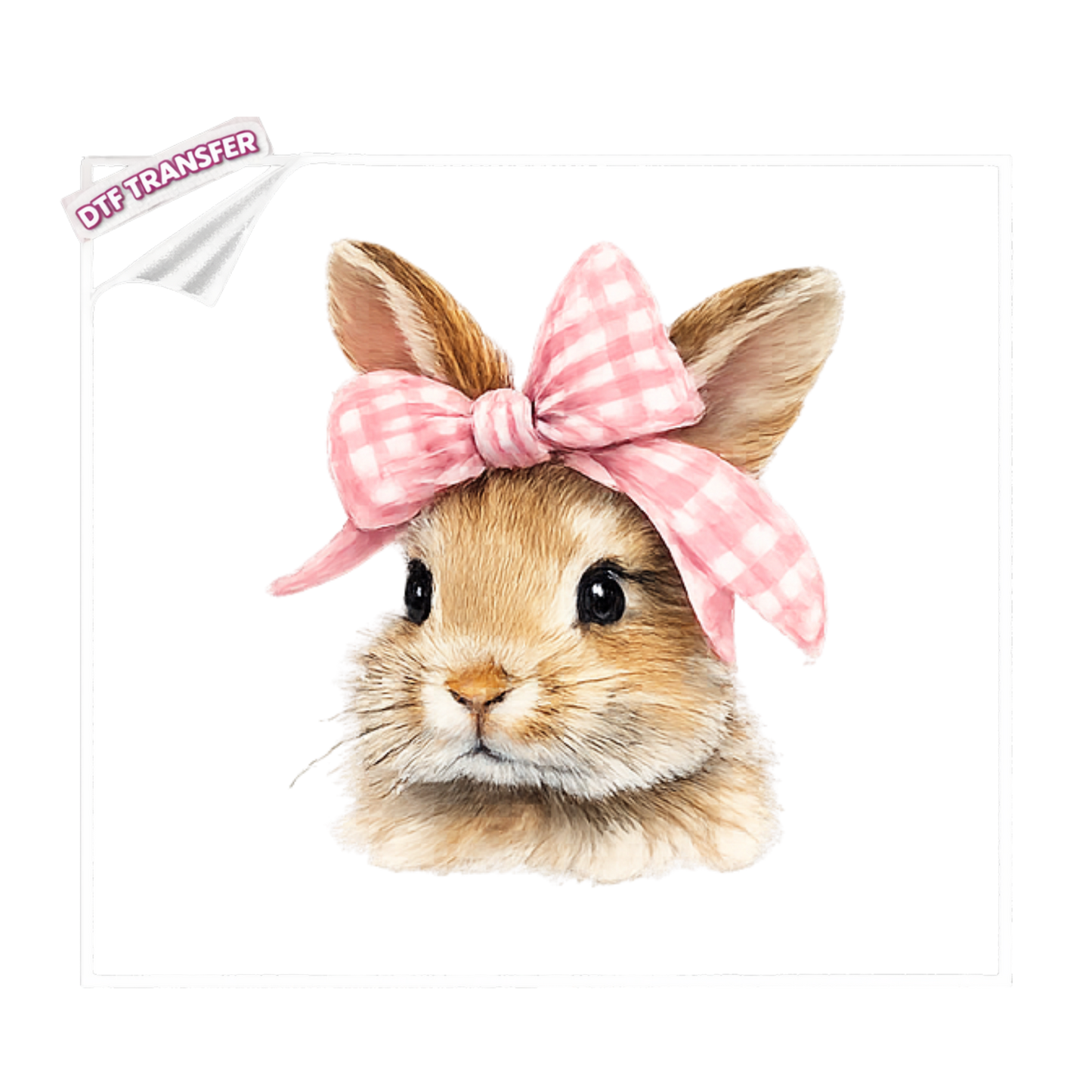 DTF Pink Gingham Bow Easter Bunny DTF Transfer – Cute Spring Design