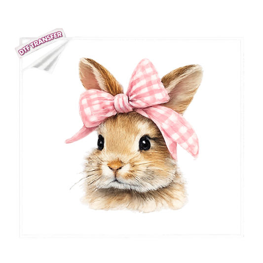 DTF Pink Gingham Bow Easter Bunny DTF Transfer – Cute Spring Design