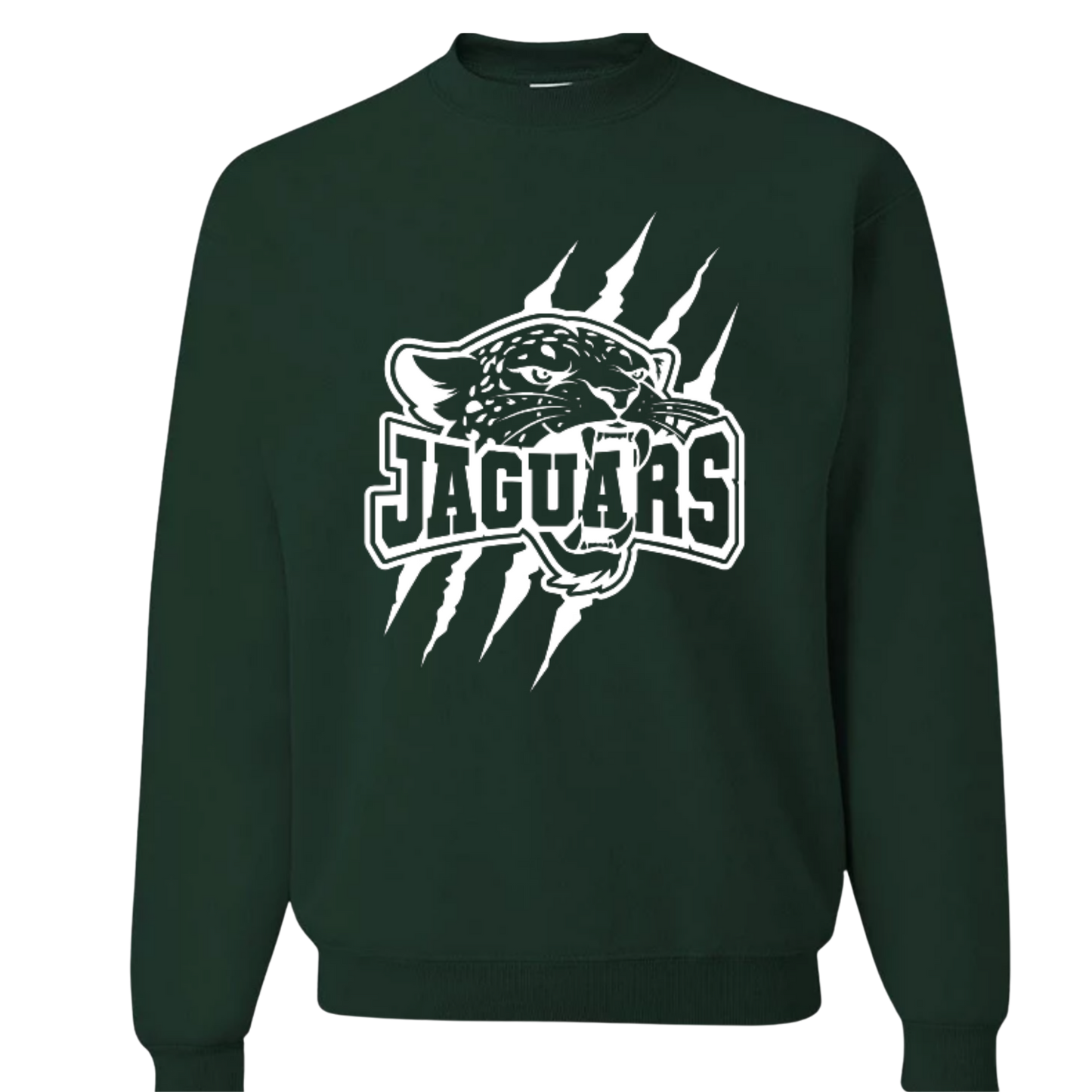 Dark green sweatshirt with jaguar logo and 'Jaguars' text on a white background