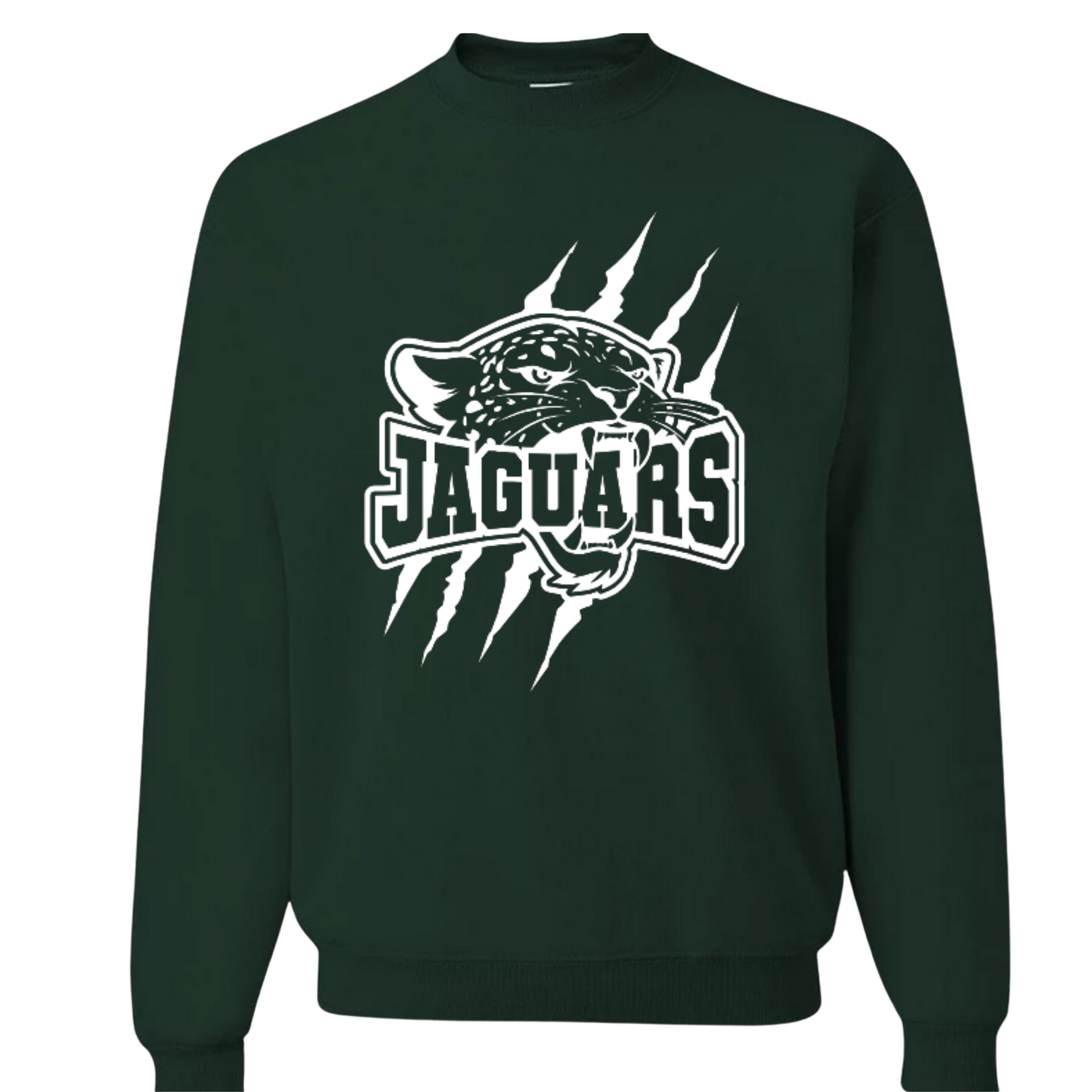 Dark green sweatshirt with jaguar logo and 'Jaguars' text on a white background