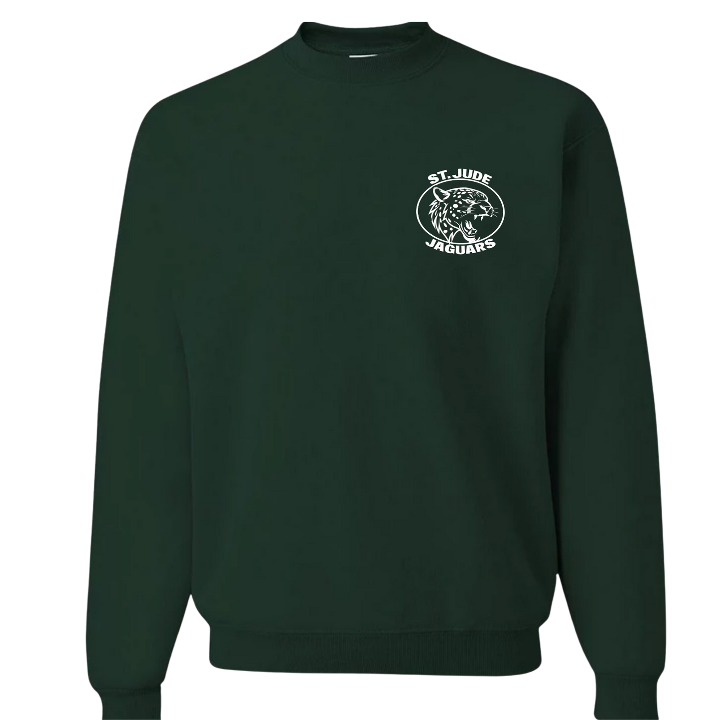 Dark green sweatshirt with 'St. Jude Jaguars' logo on a white background