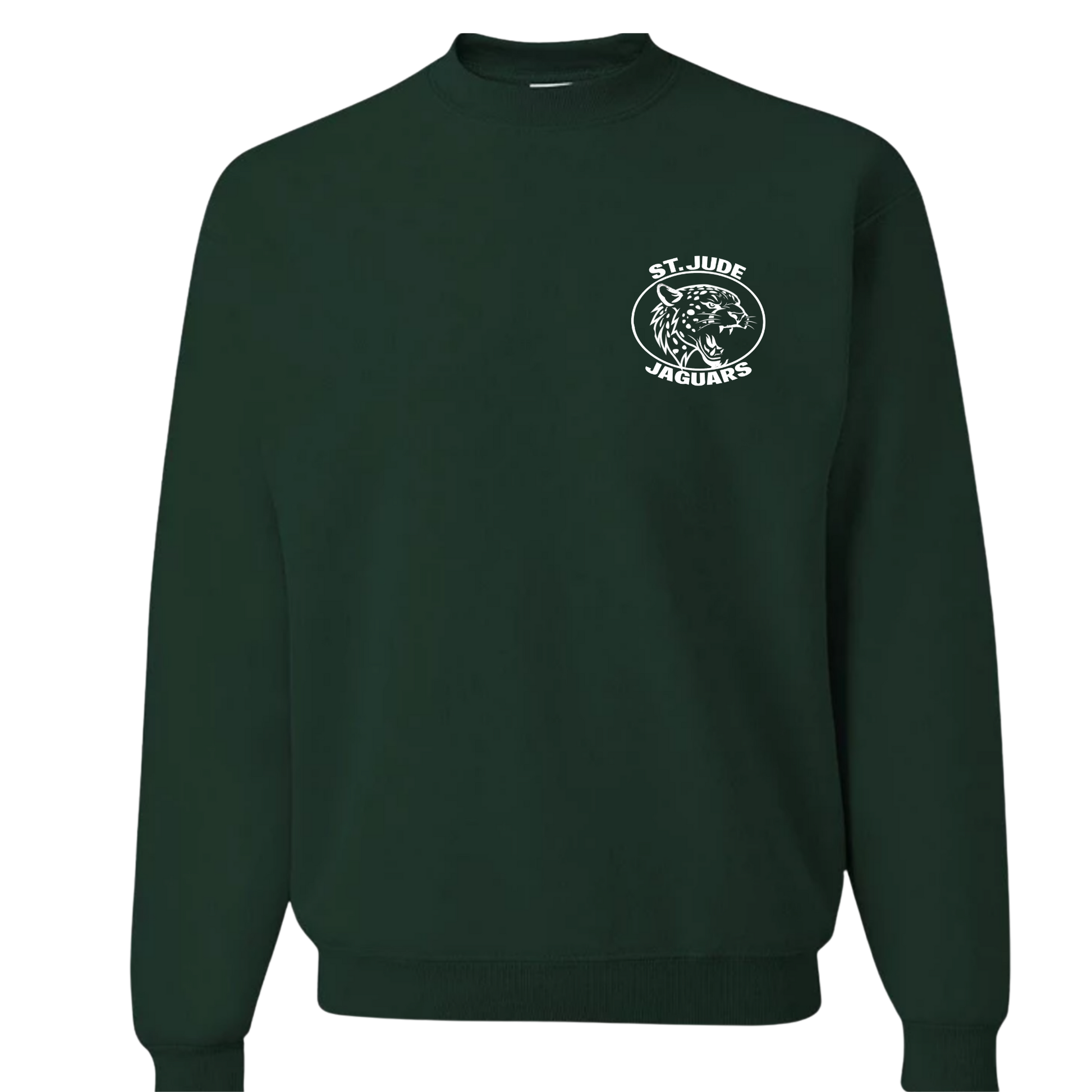 Dark green sweatshirt with 'St. Jude Jaguars' logo on a white background