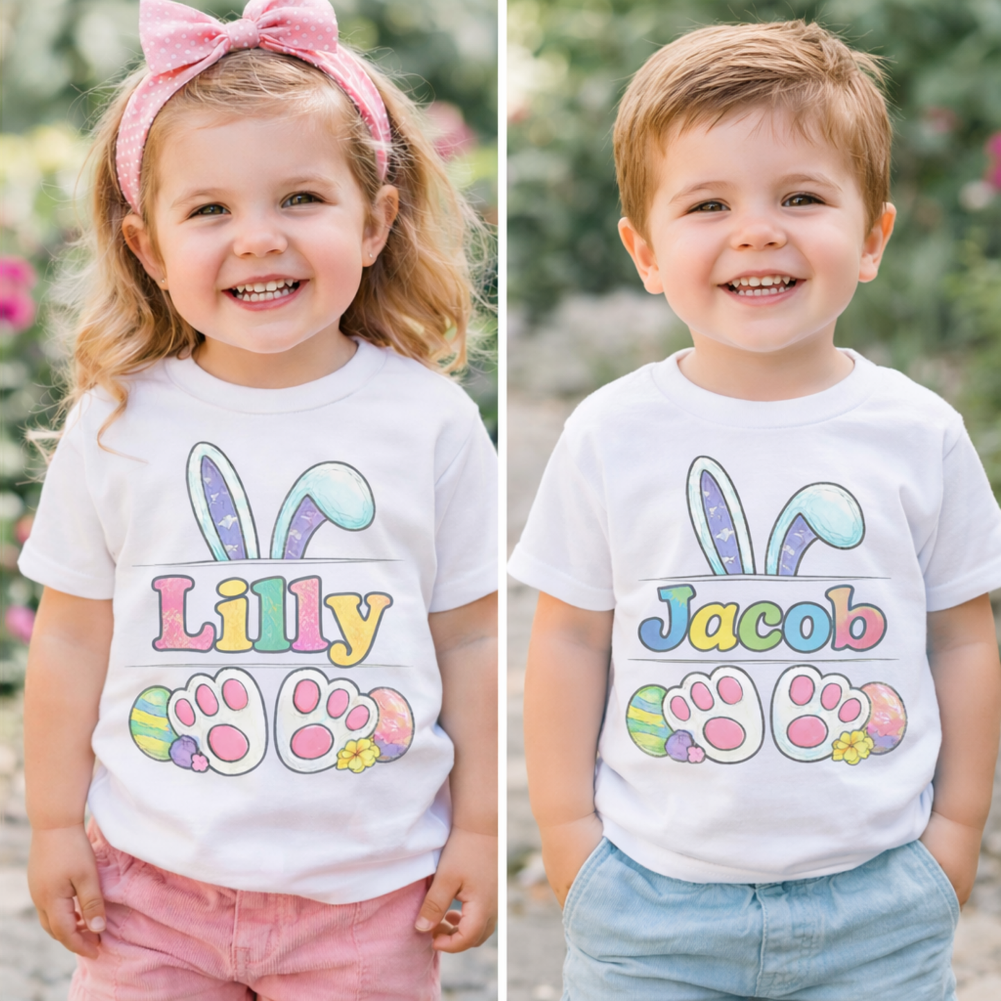 Personalized Easter Bunny Name Shirt – Custom Spring T-Shirt with Bunny Ears & Paw Prints